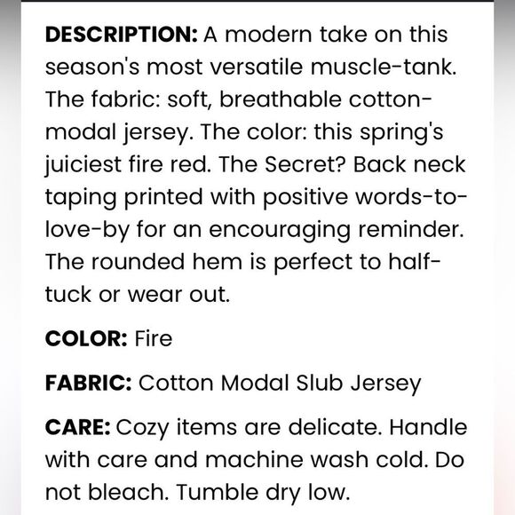 PJ SALVAGE NWT WOMEN’S BACK TO BASICS TANK IN SIZE SMALL COLOR FIRE - Picture 2 of 3